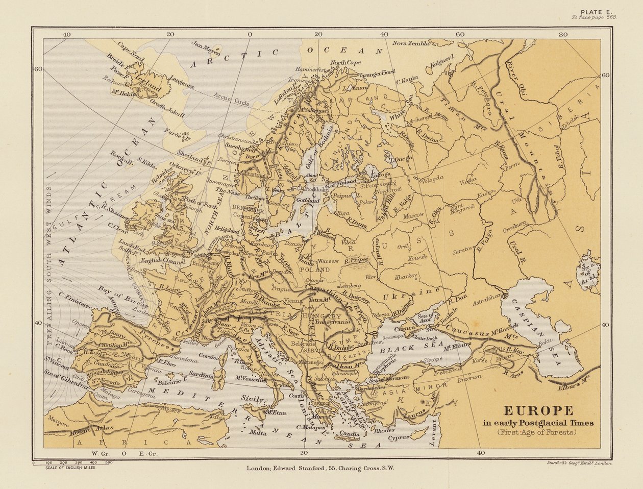 Europa we wczesnym okresie polodowcowym (kolorowa litografia) autorstwa English School