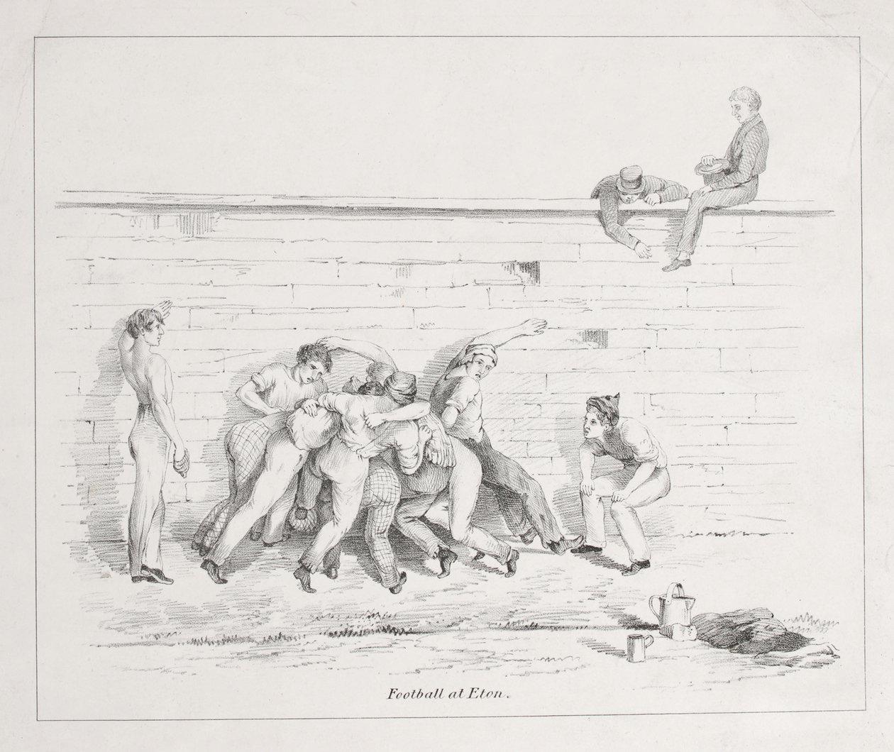 Piłka nożna w Eton (bw litho) autorstwa English School