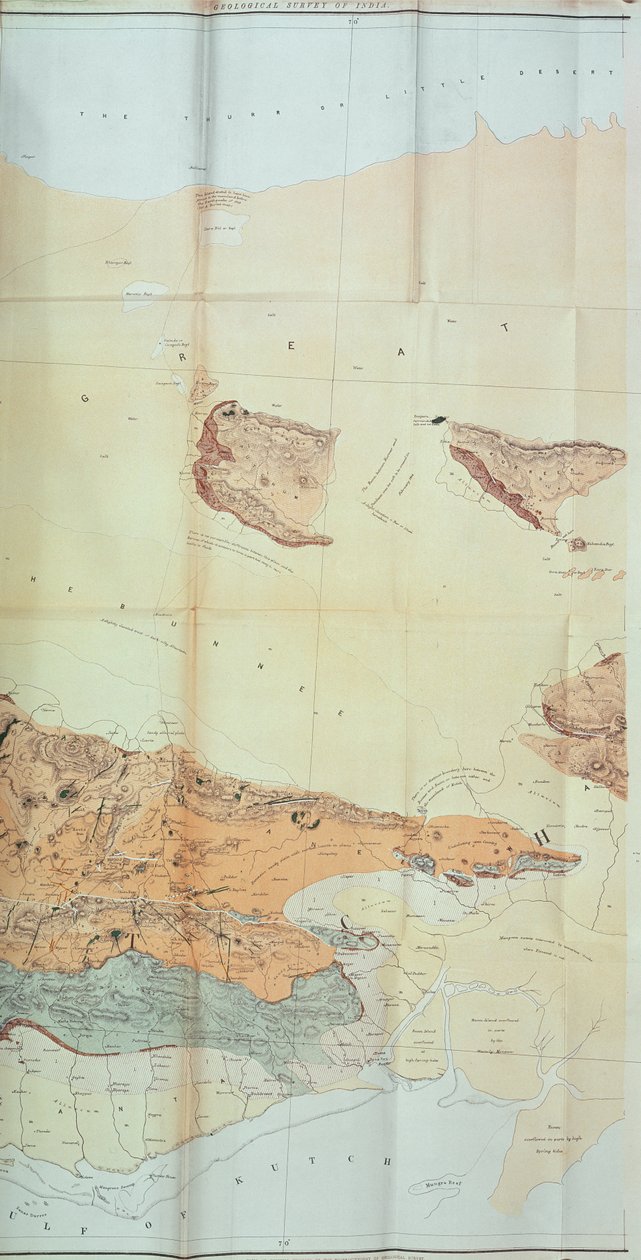 Mapa geologiczna pustyni Cutch, 1870 autorstwa English School