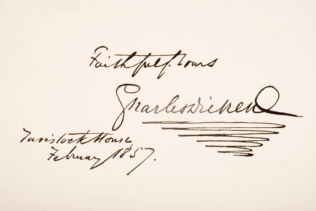 Pismo i podpis Charlesa Dickensa, 1857 autorstwa English School
