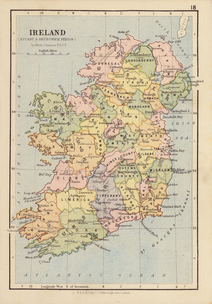 Irlandia, okres Stuartów i Brunszwik (litografia kolorowa) autorstwa English School