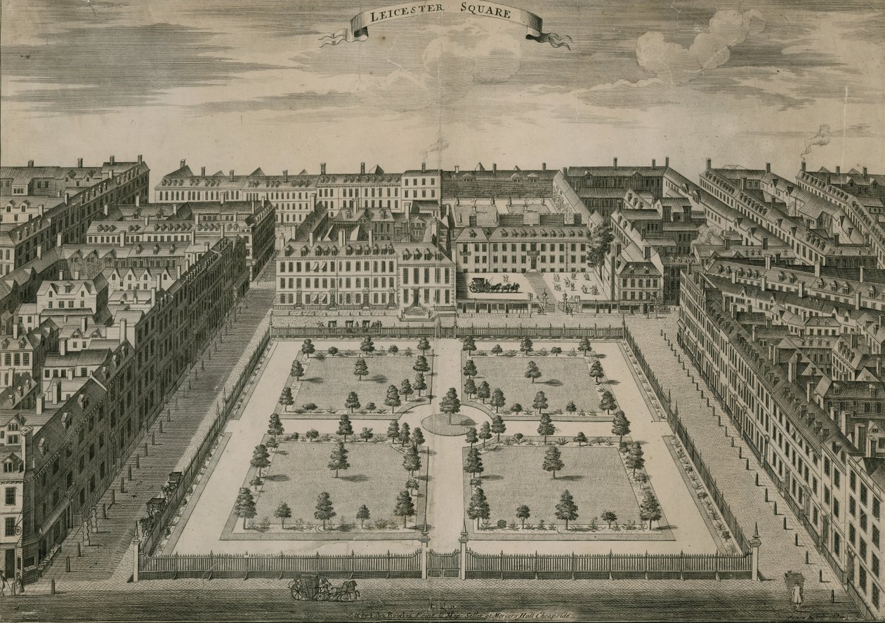 Leicester Square, Londyn, 1728 autorstwa English School