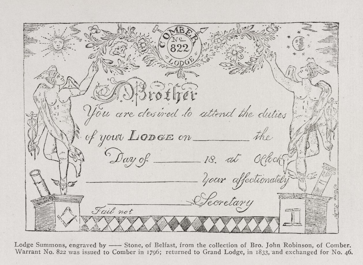 Wezwanie do loży masońskiej, datowane na 1796 r. autorstwa English School
