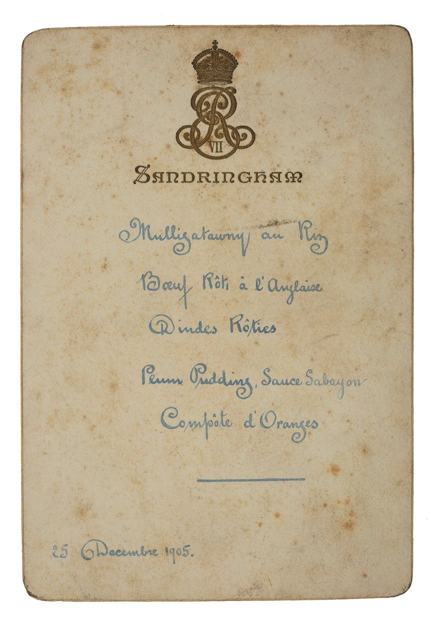 Menu na Boże Narodzenie w Sandringham autorstwa English School