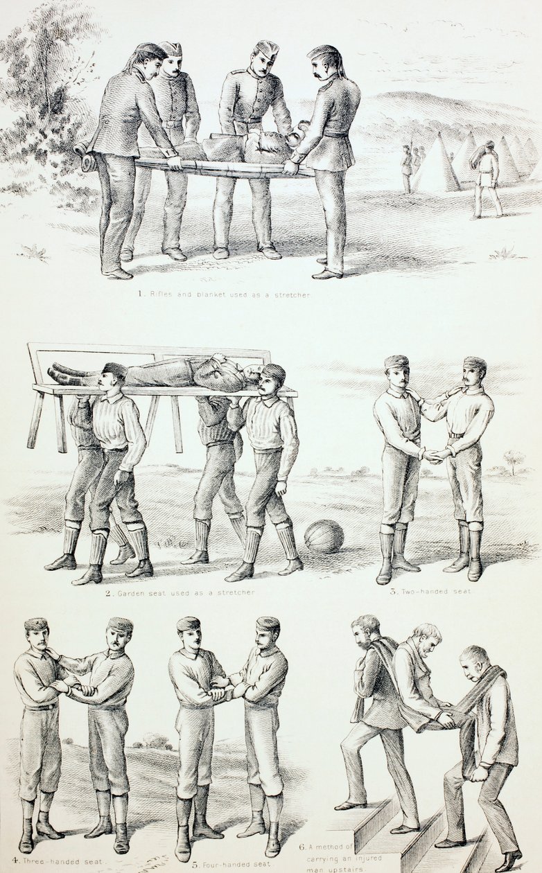 Metody noszenia rannych, ok. 1890 r. autorstwa English School