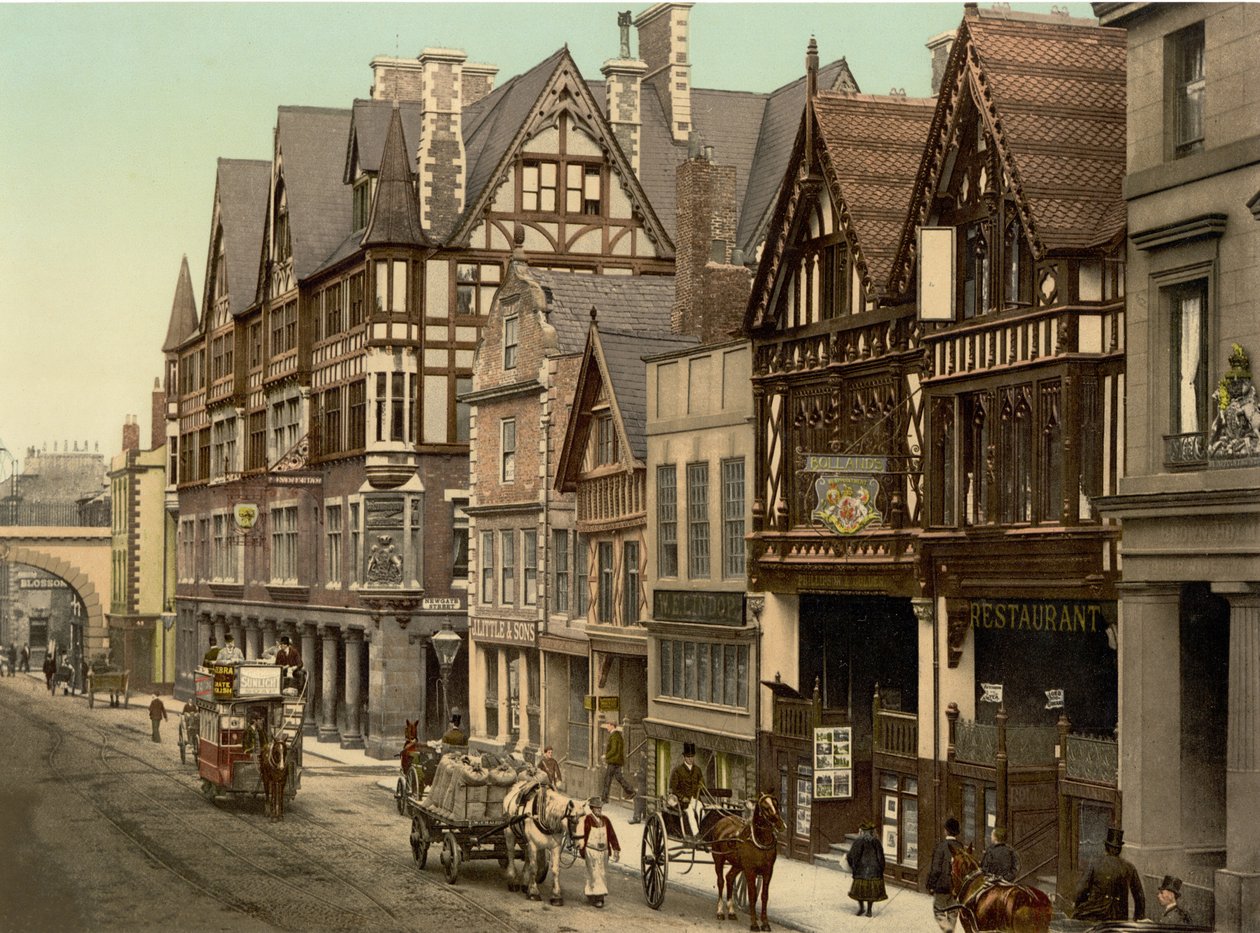 Newgate Street, Chester (zdjęcie ręcznie kolorowane) autorstwa English School