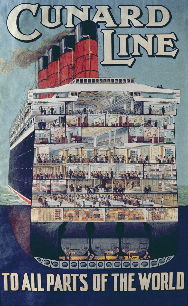 Plakat reklamujący linię Cunard autorstwa English School