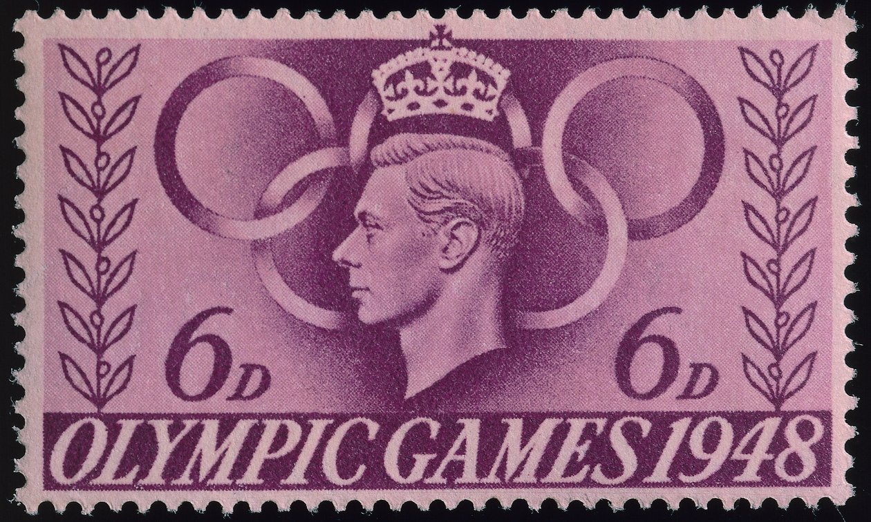 Znaczek upamiętniający Igrzyska Olimpijskie w Londynie w 1948 r. autorstwa English School