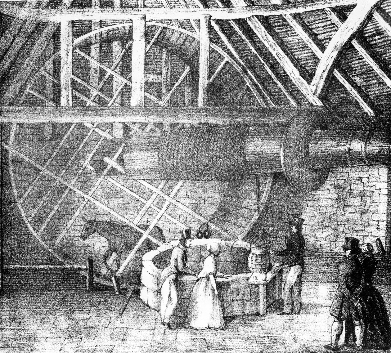 Dobrze wciągnik prowadzony przez osła, ok. 1870 r. autorstwa English School