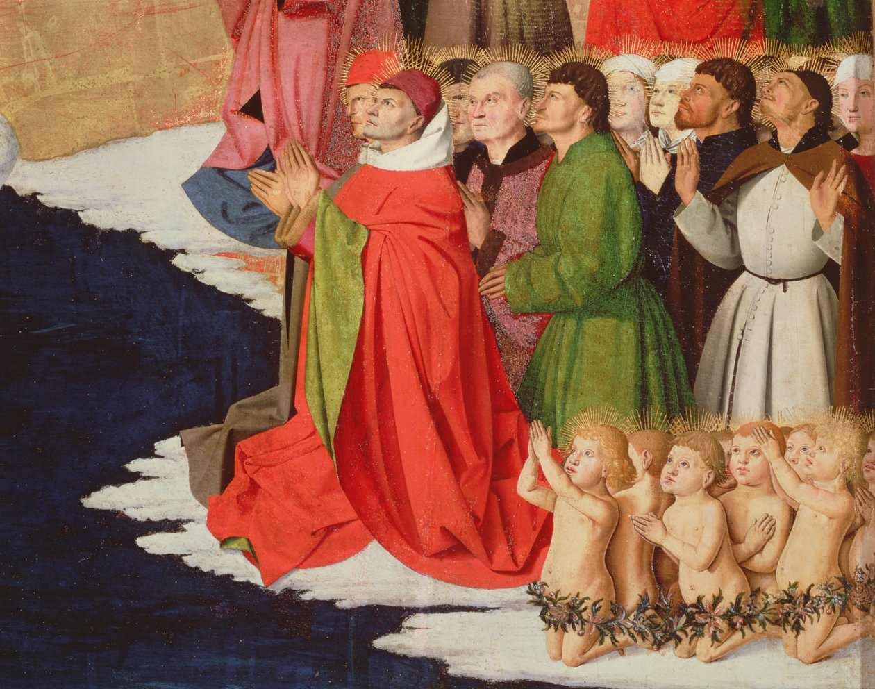 Duchowni i dzieci, fragment z Koronacji NMP, 1453-54 autorstwa Enguerrand Quarton