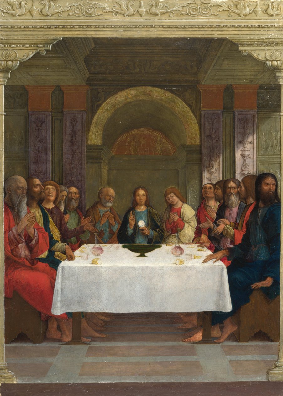 Instytucja Eucharystii, ok. 1490 (tempera na panelu) autorstwa Ercole de Roberti