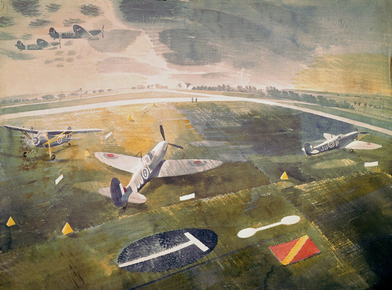 Samoloty R.A.F. na lotnisku, 1942 autorstwa Eric Ravilious
