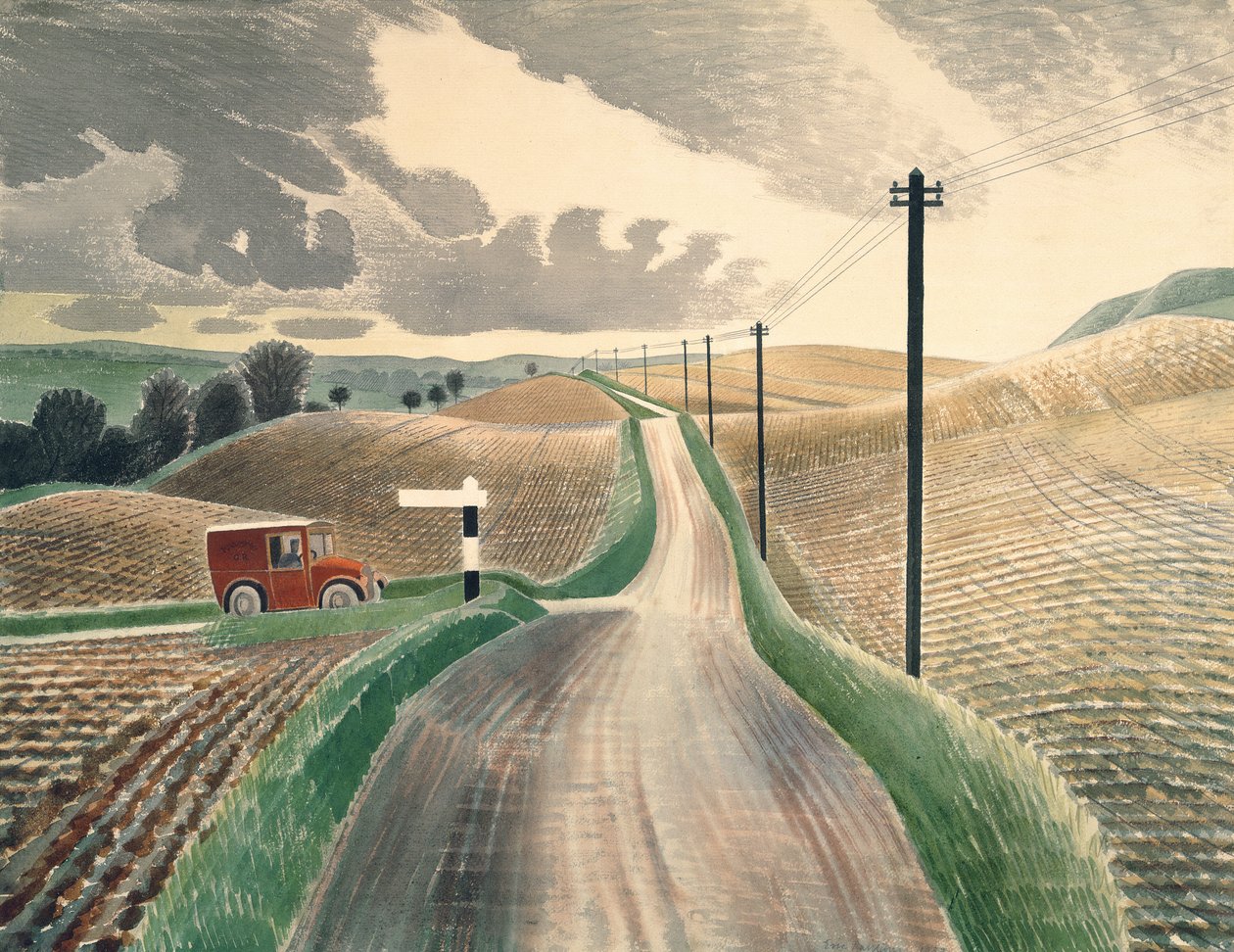 Krajobraz Wiltshire, 1937 (akwarela) autorstwa Eric Ravilious