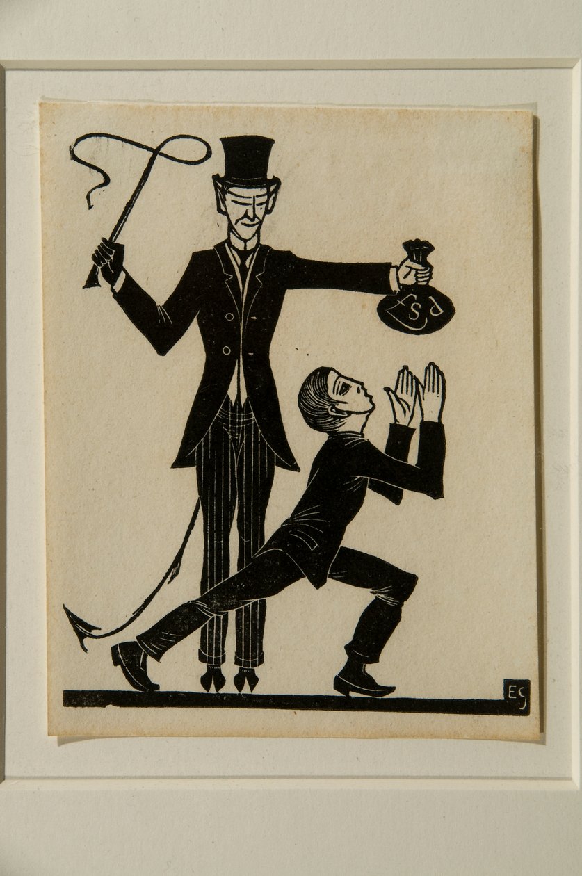 Małpa i bicz (drzeworyt) autorstwa Eric Gill