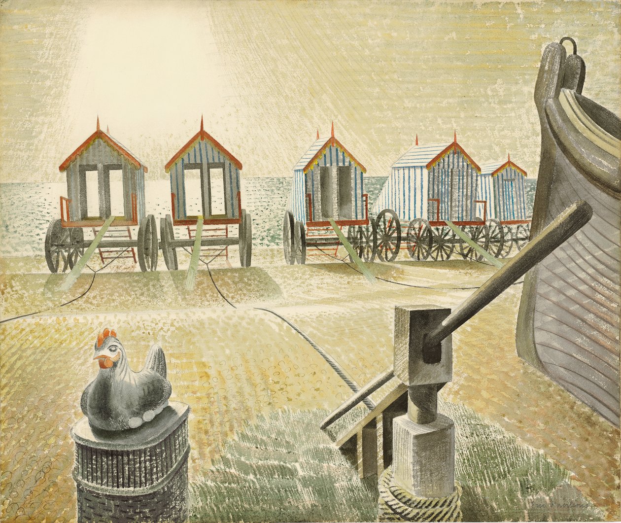 Maszyny kąpielowe Aldeburgh, 1938 autorstwa Eric Ravilious