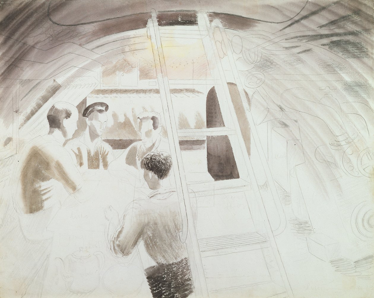 Men at Break (ołówek i pranie) autorstwa Eric Ravilious