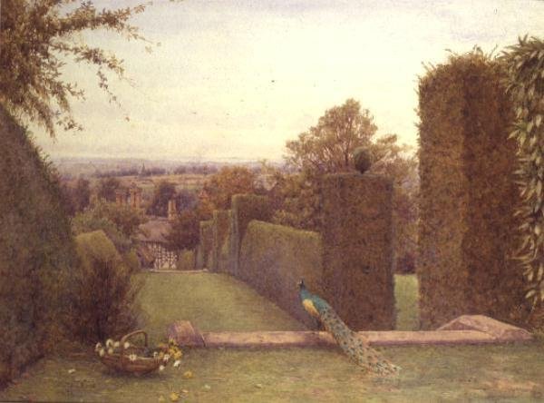 Kościół w Abberton z Rous Lench Court autorstwa Ernest Arthur Rowe