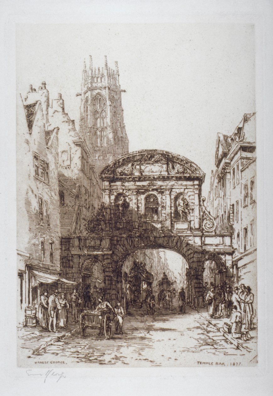 Temple Bar, Londyn, 1877 autorstwa Ernest George