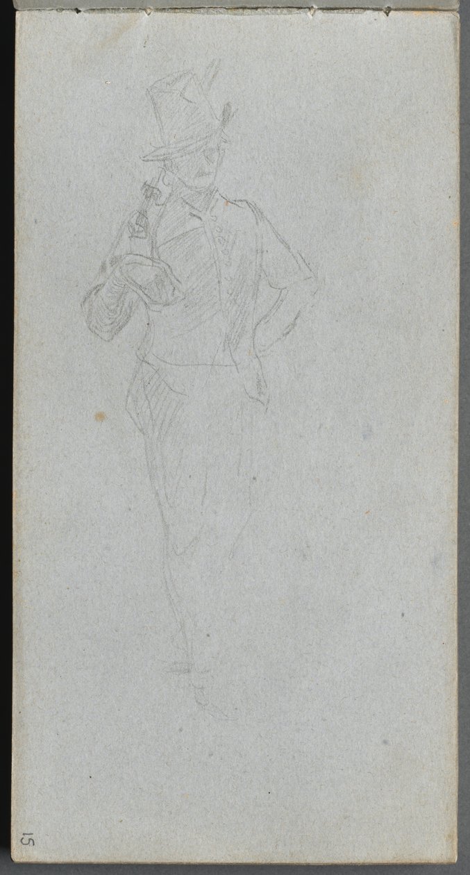 Szkicownik, strona 15: Studium żołnierza. autorstwa Jean Louis Ernest Meissonier