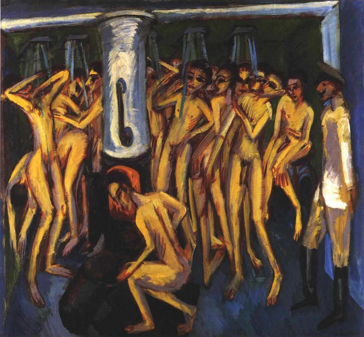 Łaźnia żołnierska Niemiecki: Łaźnia żołnierska lub Artyleria Mann autorstwa Ernst Ludwig Kirchner