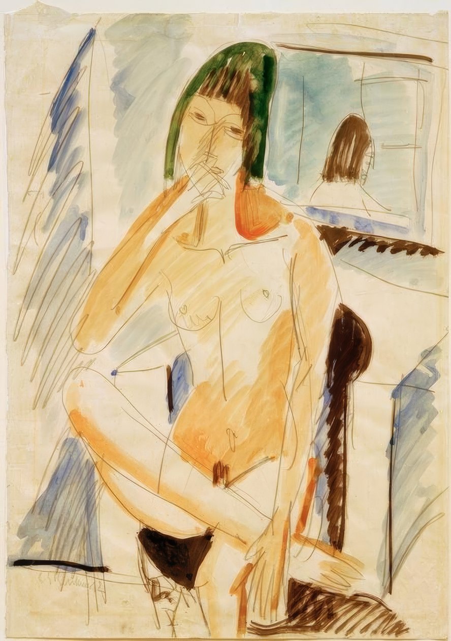Siedząc nago w niebieskim fotelu autorstwa Ernst Ludwig Kirchner
