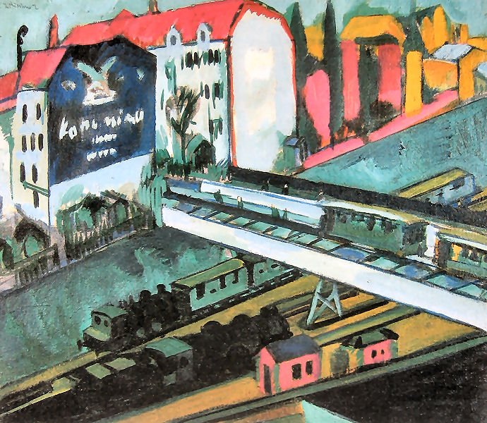 Tramwaj i kolej autorstwa Ernst Ludwig Kirchner