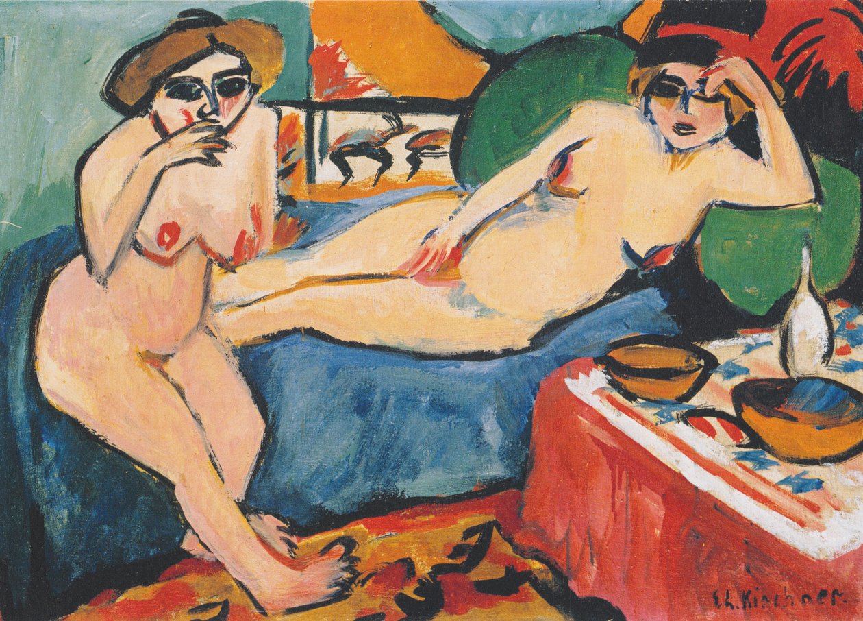 Dwa akty na niebieskiej sofie autorstwa Ernst Ludwig Kirchner