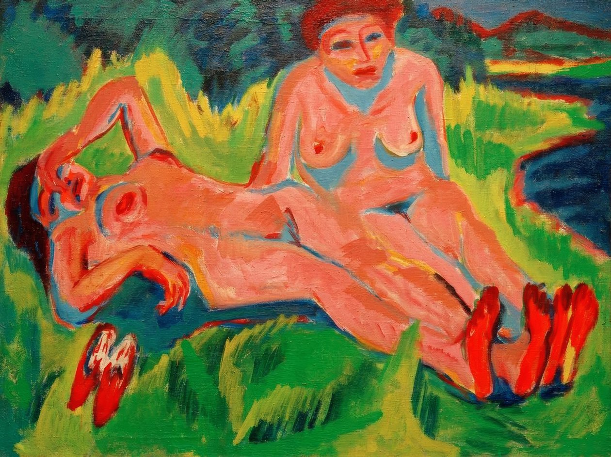 Dwa różowe akty nad jeziorem autorstwa Ernst Ludwig Kirchner