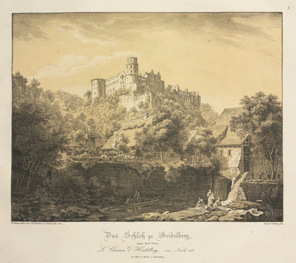 Sześć widoków zamku w Heidelbergu: na wschód, 1820 r. autorstwa Ernst Fries