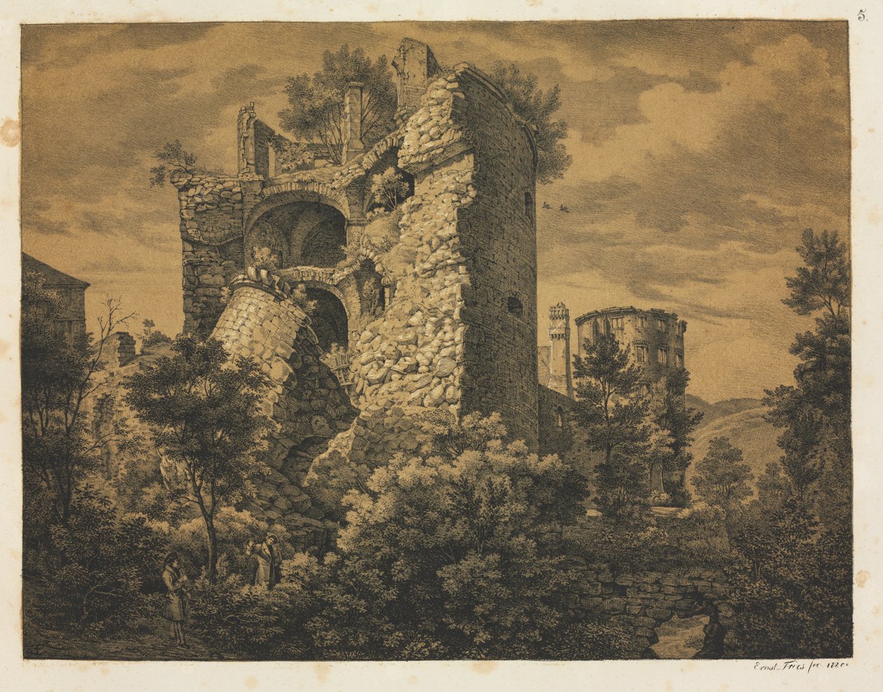 Sześć widoków zamku w Heidelbergu: Wieża, 1820 r. autorstwa Ernst Fries