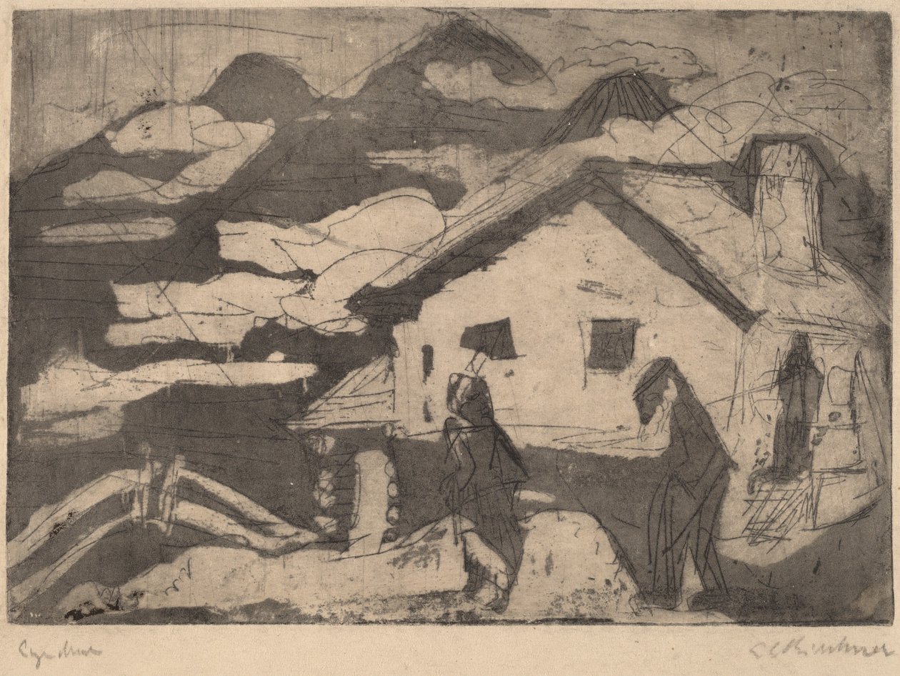 Chaty alpejskie we mgle, 1920. autorstwa Ernst Ludwig Kirchner