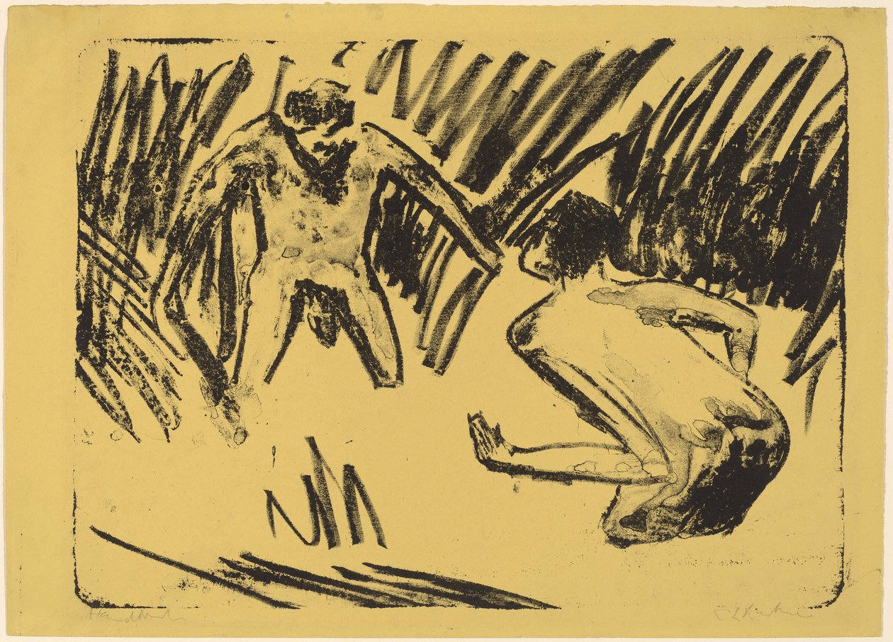 Mężczyźni pluskający się w trzcinach, 1910. autorstwa Ernst Ludwig Kirchner