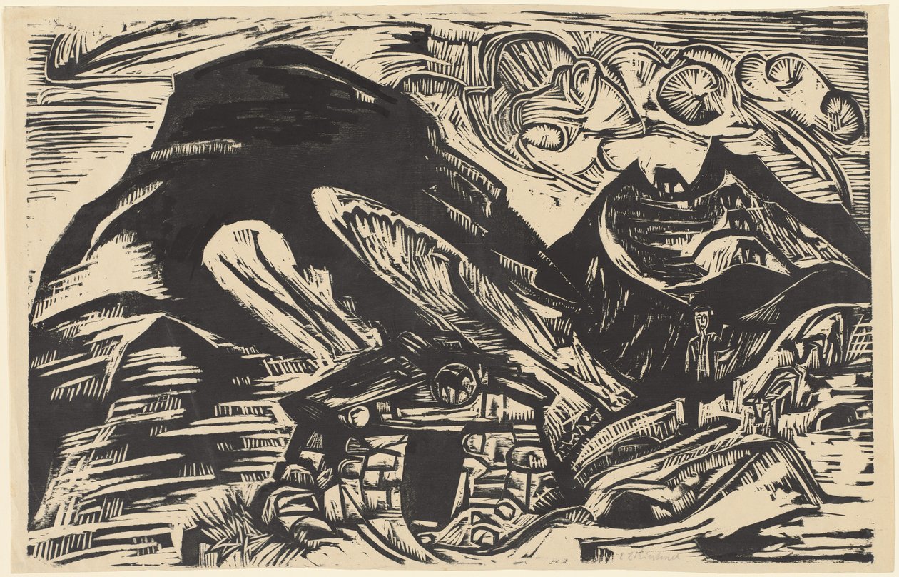Góry z Chatą Górską, 1921 r. autorstwa Ernst Ludwig Kirchner