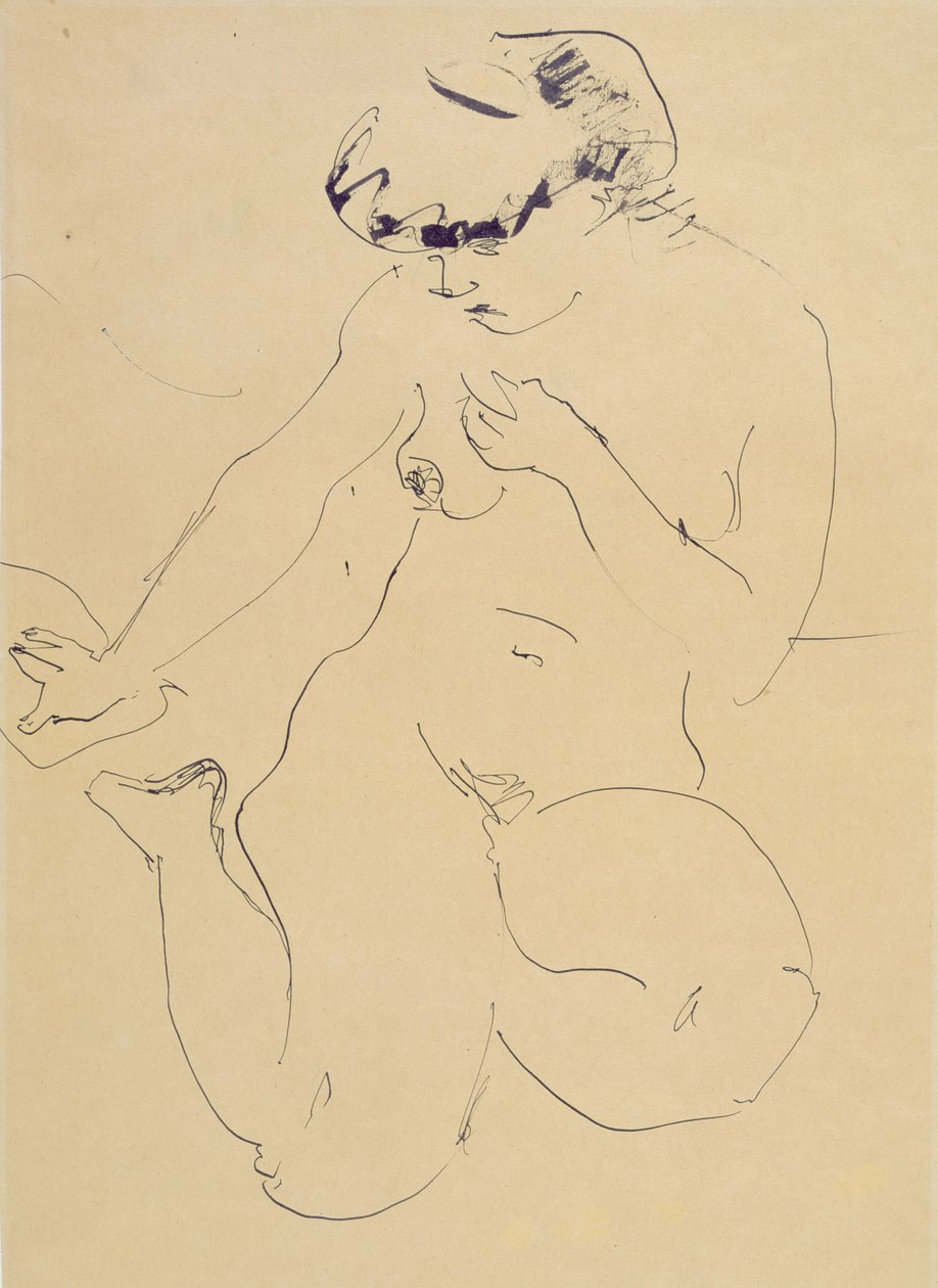 Przyczajony akt (pióro i pędzel na papierze) autorstwa Ernst Ludwig Kirchner