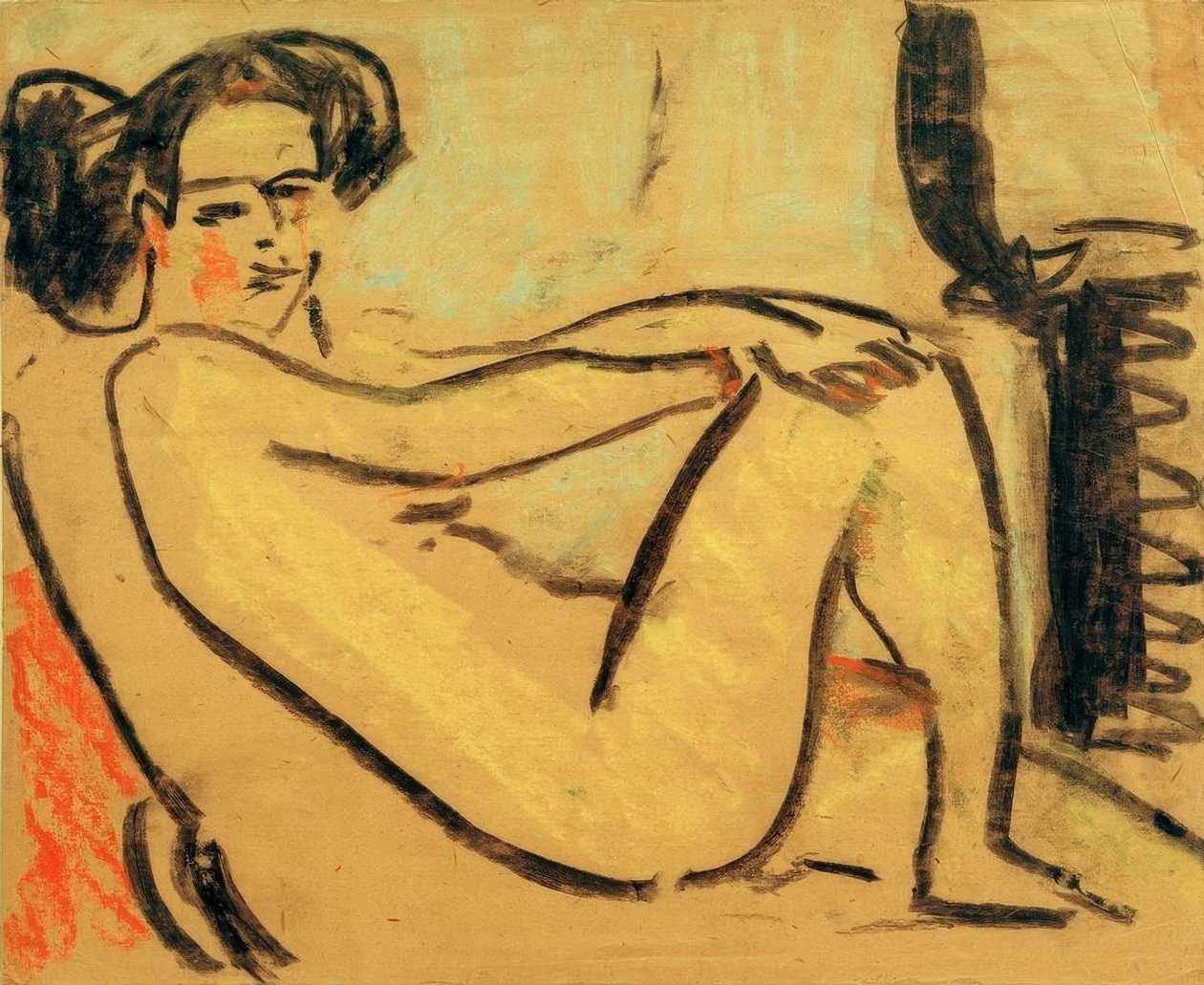 Leżąca dziewczyna przy piecu autorstwa Ernst Ludwig Kirchner