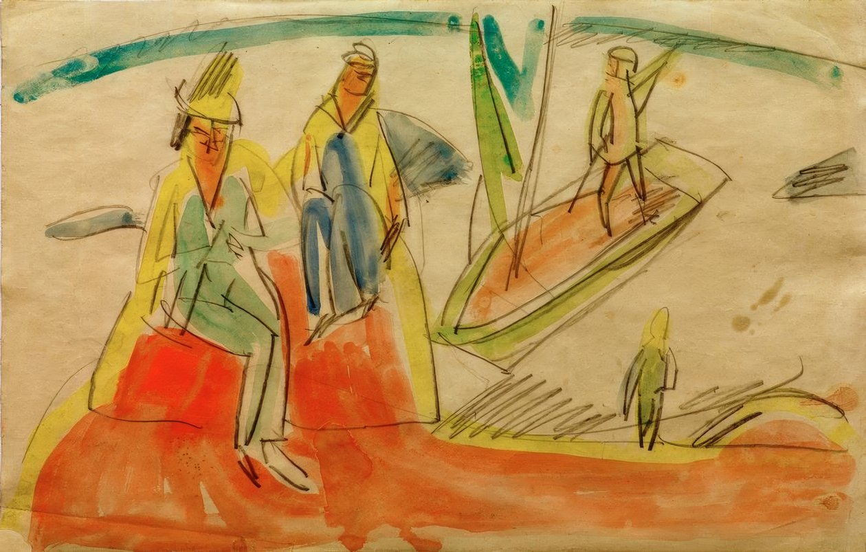 Ludzie i łódź na plaży? autorstwa Ernst Ludwig Kirchner