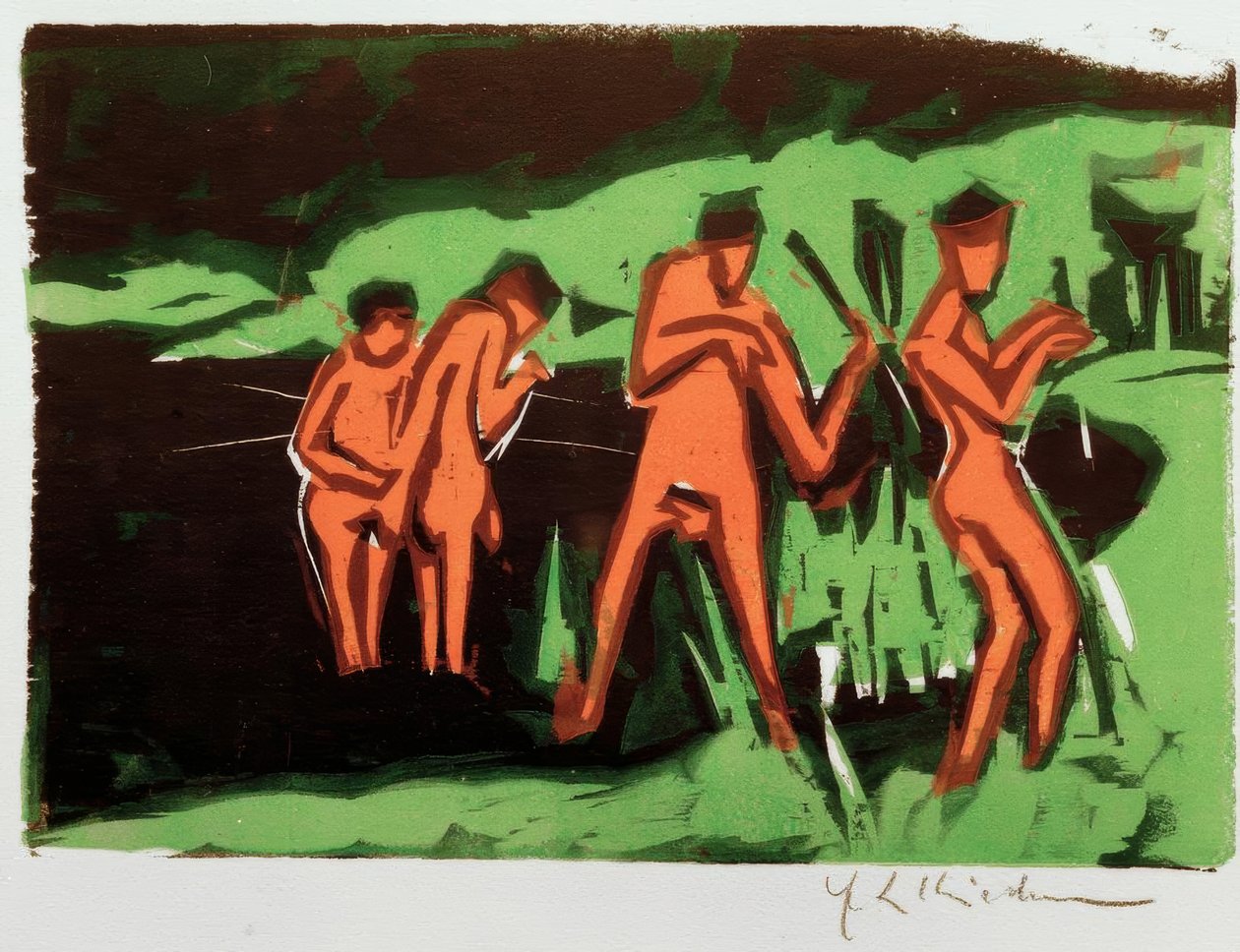 Kąpiących się rzucających trzciny autorstwa Ernst Ludwig Kirchner