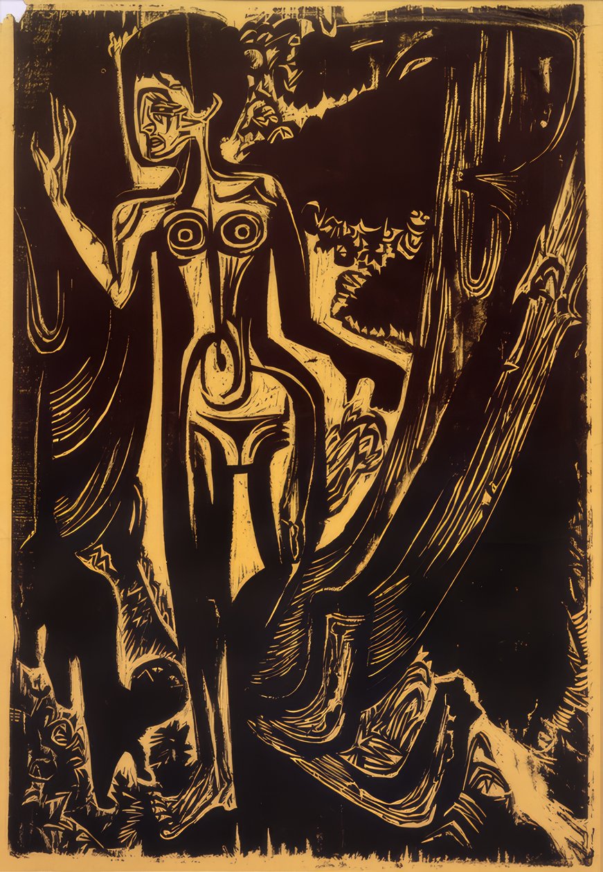 Naga kobieta w lesie autorstwa Ernst Ludwig Kirchner