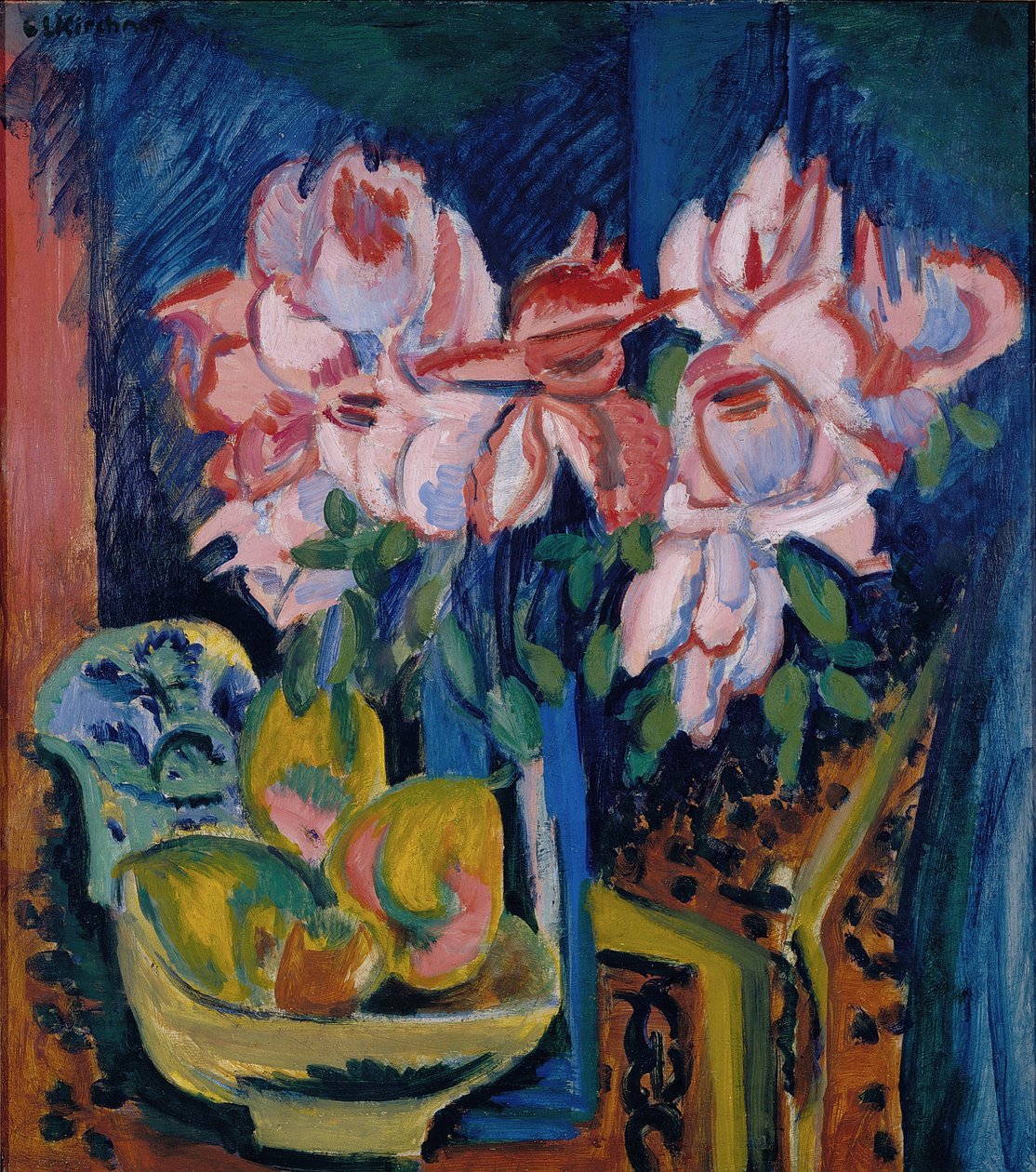 Różowe róże autorstwa Ernst Ludwig Kirchner