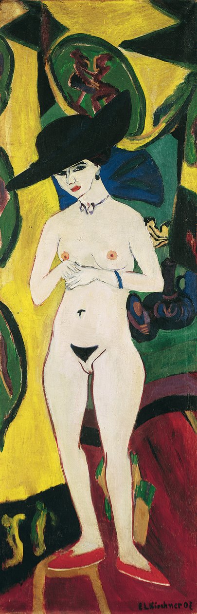 Stojąc nago w kapeluszu autorstwa Ernst Ludwig Kirchner