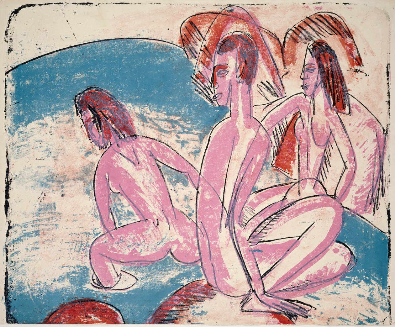 Trzech Kąpiących się przez Kamienie autorstwa Ernst Ludwig Kirchner