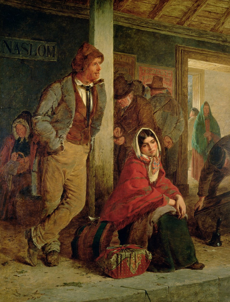 Irlandzcy emigranci czekający na pociąg, 1864 autorstwa Erskine Nicol