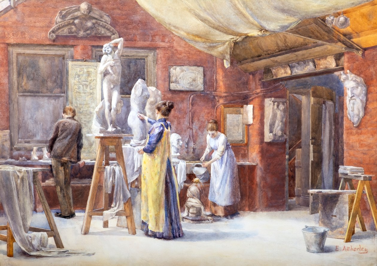 Pracownia rzeźbiarza (akwarela) autorstwa Ethel Atcherley