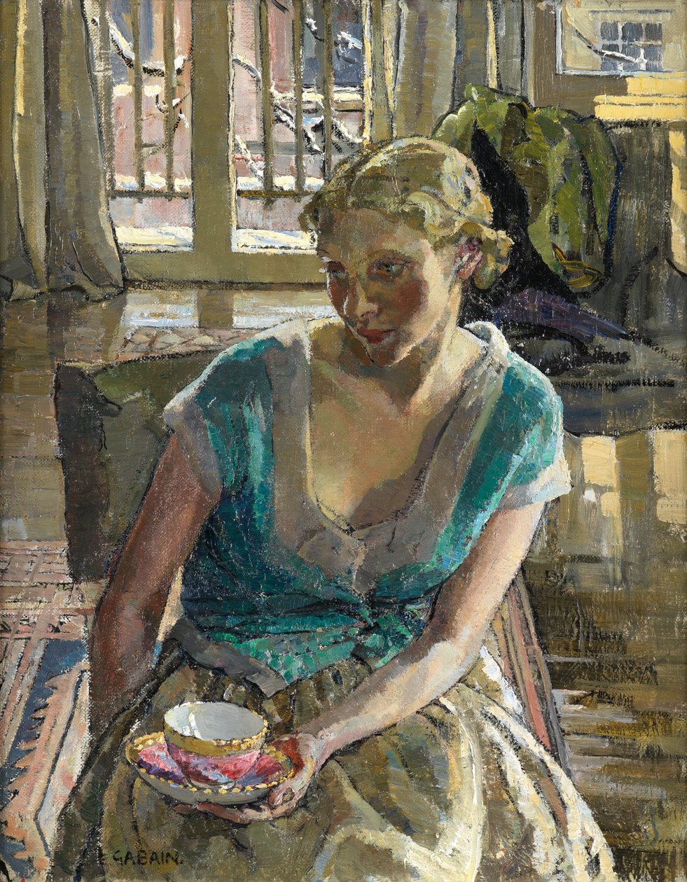 Herbata zimą (olej na płótnie) autorstwa Ethel Gabain