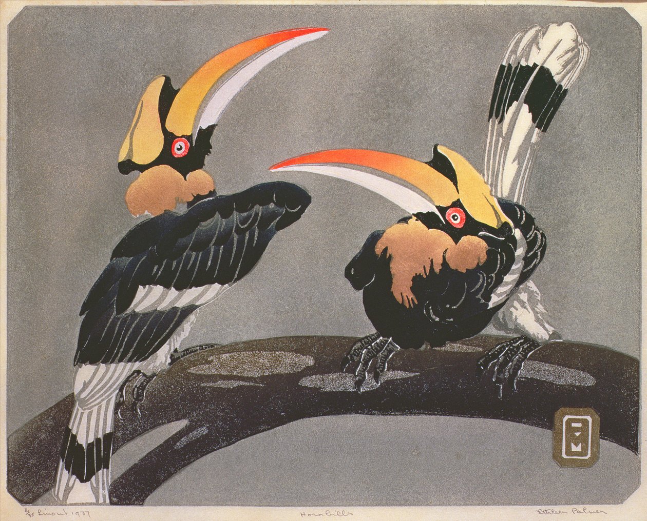 Dzioborożce, 1937 (linoryt) autorstwa Ethleen Palmer