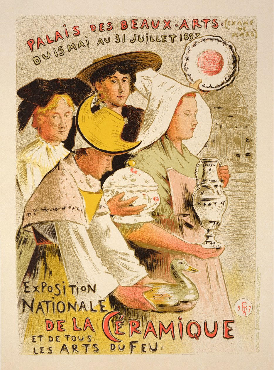 Reprodukcja plakatu reklamującego „Krajową Wystawę Ceramiki”, 1897 r. autorstwa Etienne Moreau Nelaton
