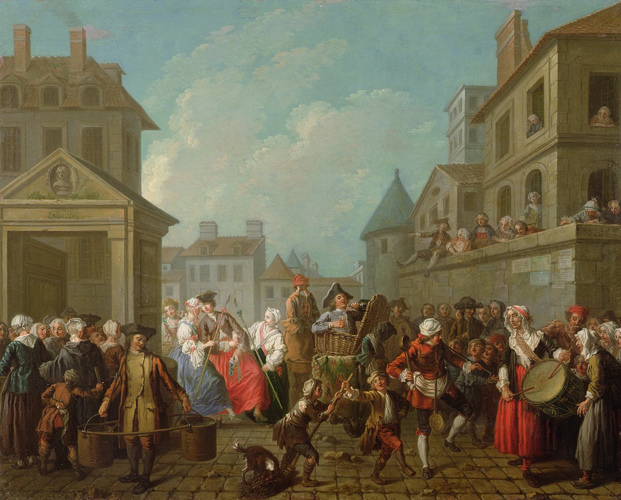 Karnawał uliczny w Paryżu, 1757 autorstwa Étienne Jeaurat