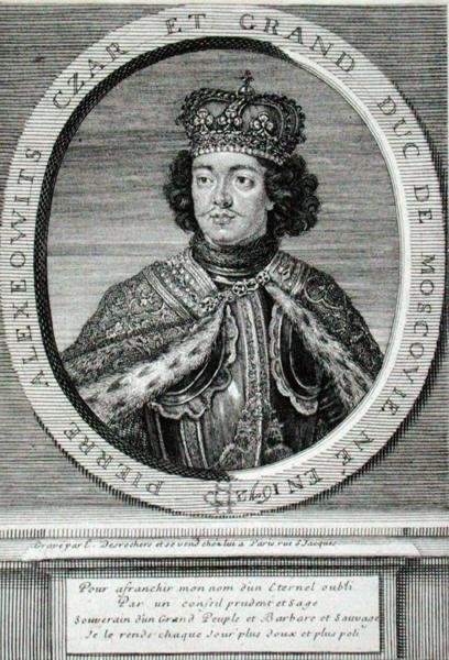 Piotr I (1672-1725) (rycina) autorstwa Etienne Jehandier Desrochers