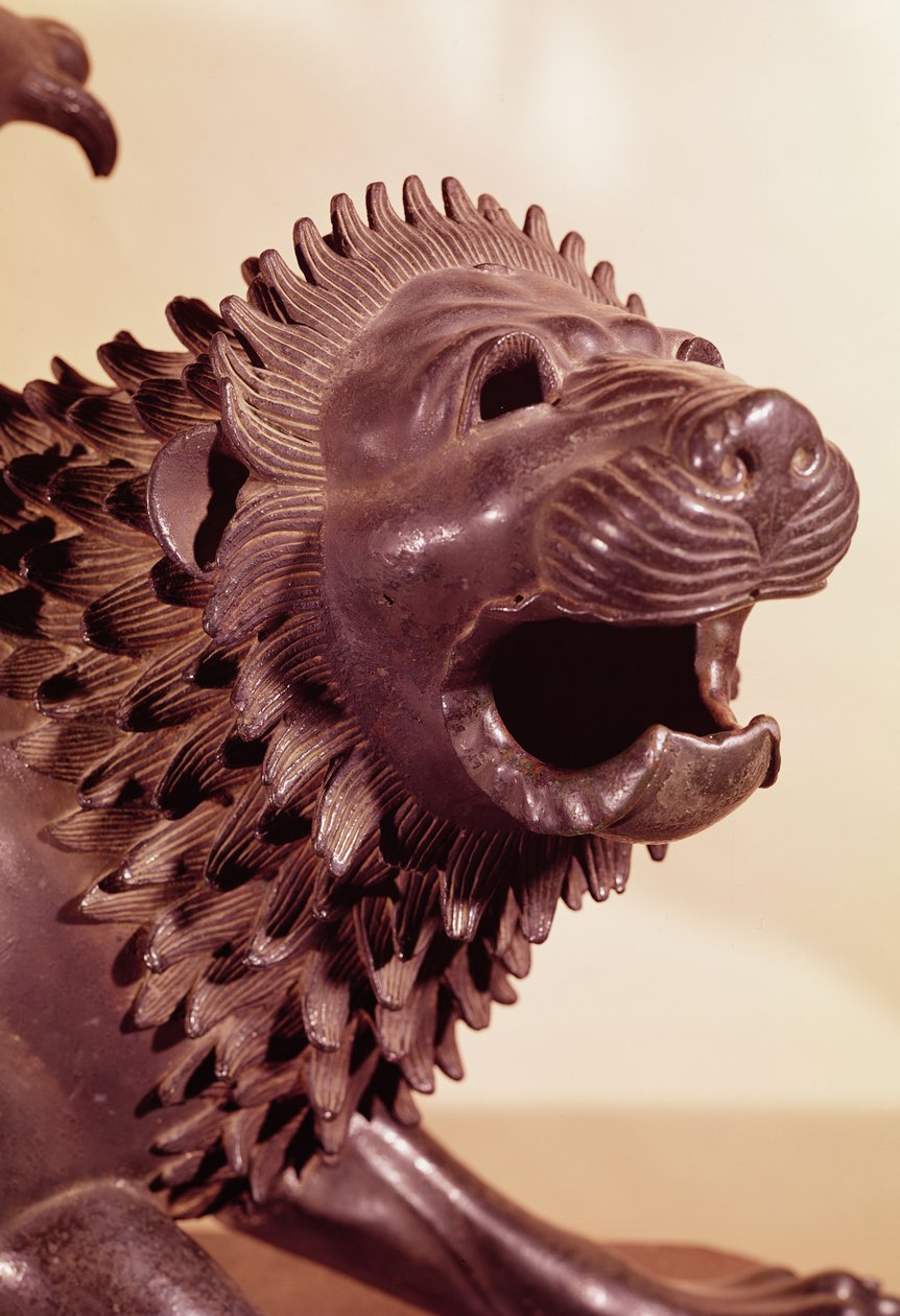 Chimera, detal głowy z brązu autorstwa Etruscan