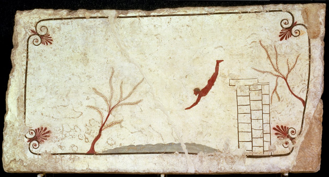 Malowidło z Grobu Nurka z południowego cmentarza w Paestum, 480-470 p.n.e. autorstwa Etruscan
